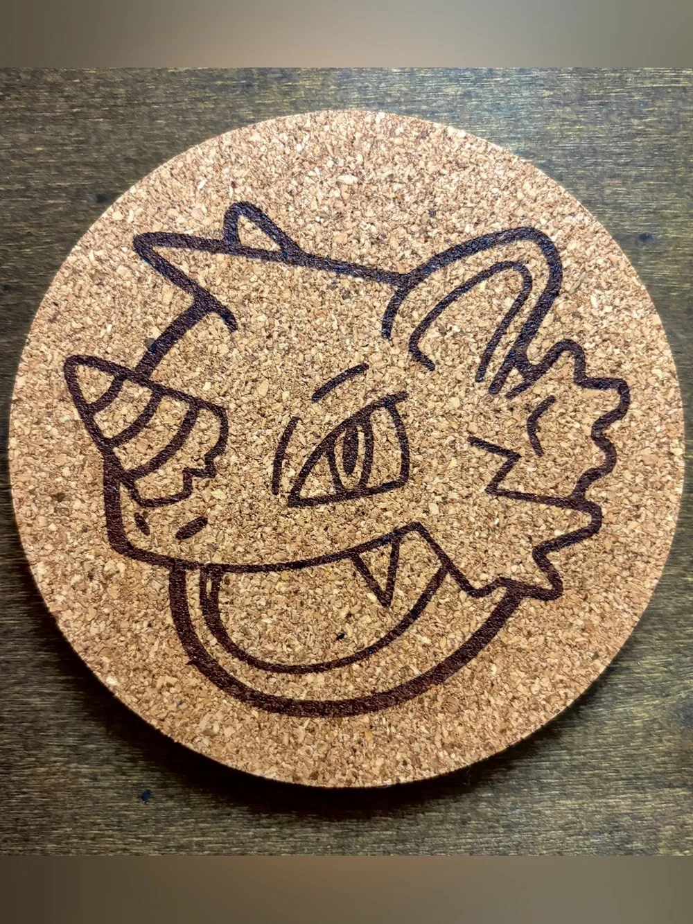 Pokemon Rhydon Face Laser Engraved Cork Coaster